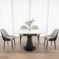 Table à manger ronde convertible extensible avec piédestal - 53