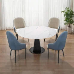 Table à manger ronde convertible extensible avec piédestal et 4 chaises - 53