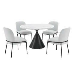 Table à manger ronde en marbre et 4 chaises rembourrées - 48"