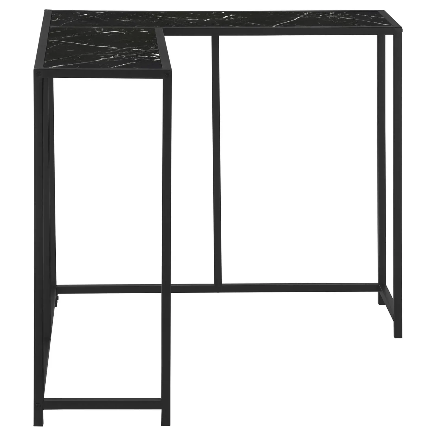 Table console - forme de L, coin, cadre en métal - 36"L - faux marbre noir - Monarch