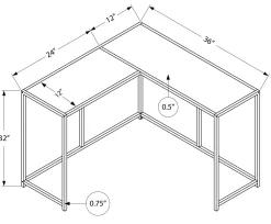 Table console - forme de L, coin, cadre en métal - 36
