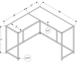 Table console - forme de L, coin, cadre en métal - 36