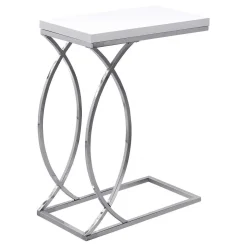 Table d'appoint - blanc lustré et métal chrome - Monarch