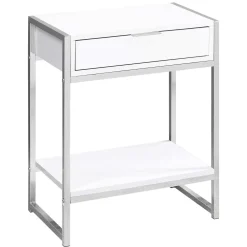 Table d'appoint - 24"H, blanc lustré, métal chrome - Monarch