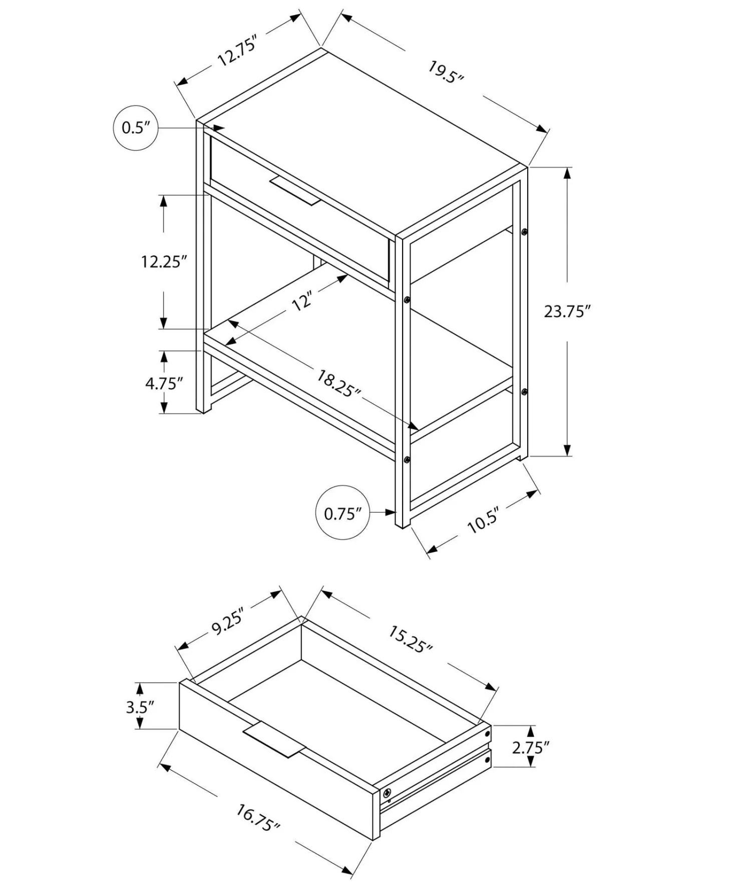 Table d'appoint - 24"H, blanc lustré, métal chrome - Monarch
