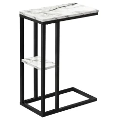 Table d'appoint - 25"H, marbre blanc, métal noir - Monarch