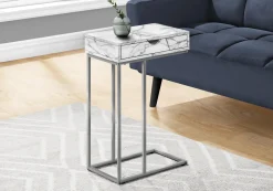 Table d'appoint - 25"H, marbre blanc, métal argent - Monarch