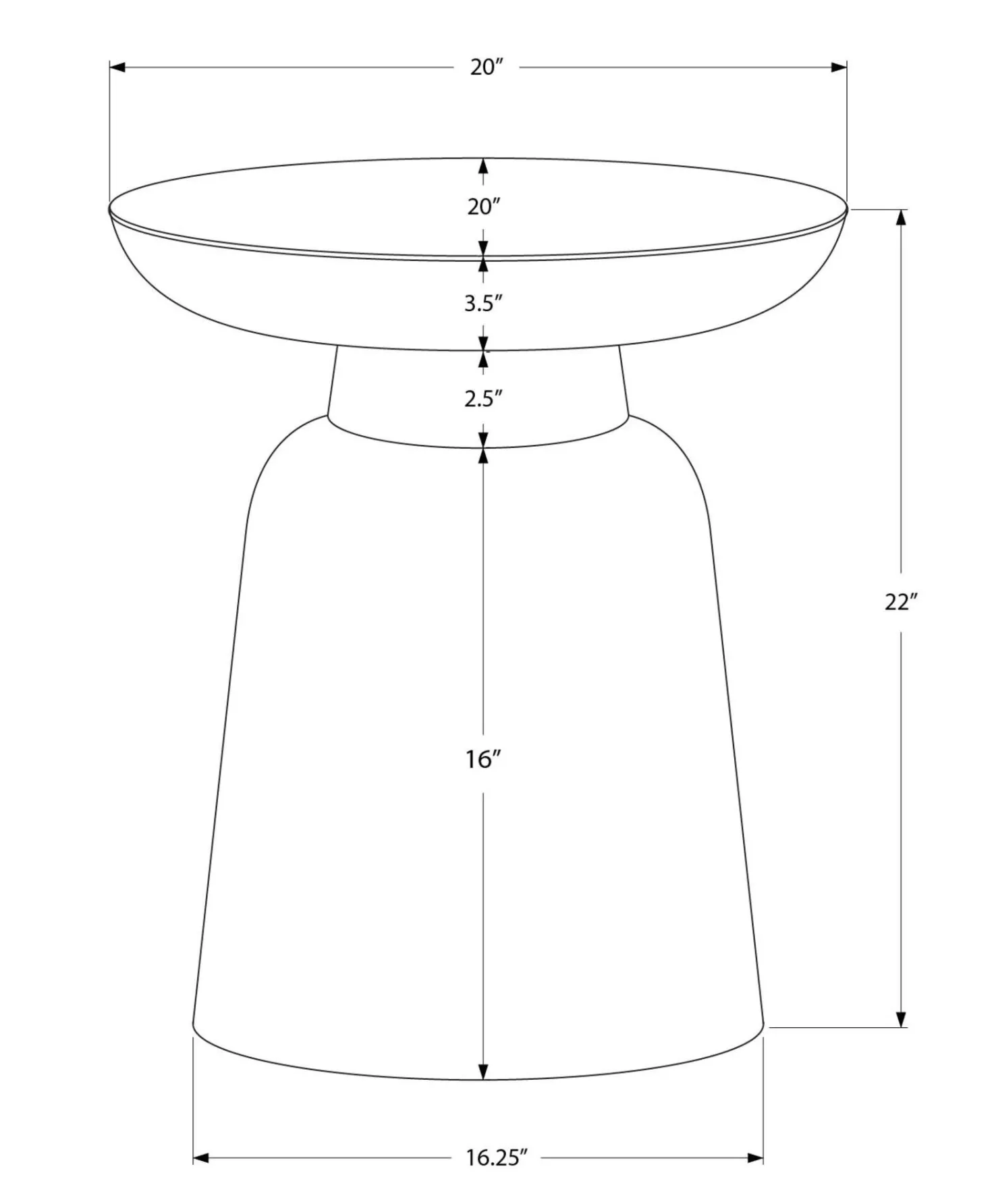 Table d'appoint - 22"H, table de bout drum métal doré - Monarch