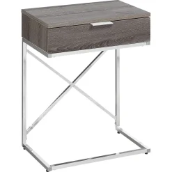 Table d'appoint - 24"H, taupe foncé, métal chrome - Monarch