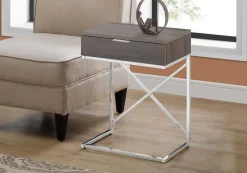 Table d'appoint - 24"H, taupe foncé, métal chrome - Monarch