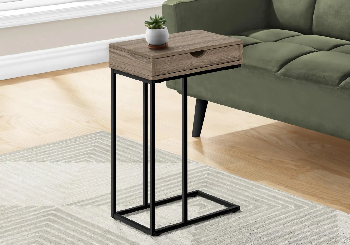 Table d'appoint - 25"H, taupe foncé, métal noir - Monarch