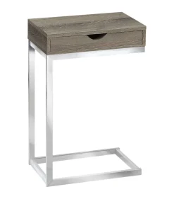 Table d'appoint - métal chrome, taupe foncé et tiroir - Monarch