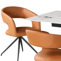 Table en pierre sintérisée et 6 fauteuils de cuisine - orange citrouille