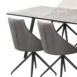 Table en pierre sintérisée et 4 fauteuils de cuisine - crème et gris