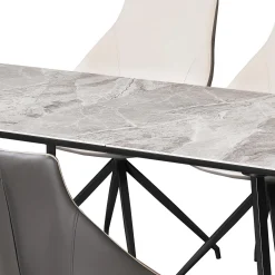 Table en pierre sintérisée et 4 fauteuils de cuisine - crème et gris