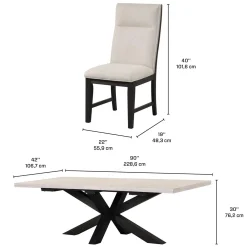 Table rectangulaire et 6 chaises - blanc crème