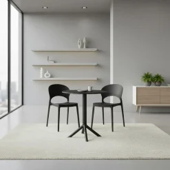 Table ronde intérieur/extérieur en résine – noir