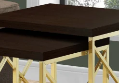 Tables gigognes - ens. 2mcx, espresso, métal or - Monarch