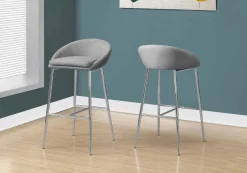 Tabouret de bar - 2mcx, tissu gris, hauteur comptoir