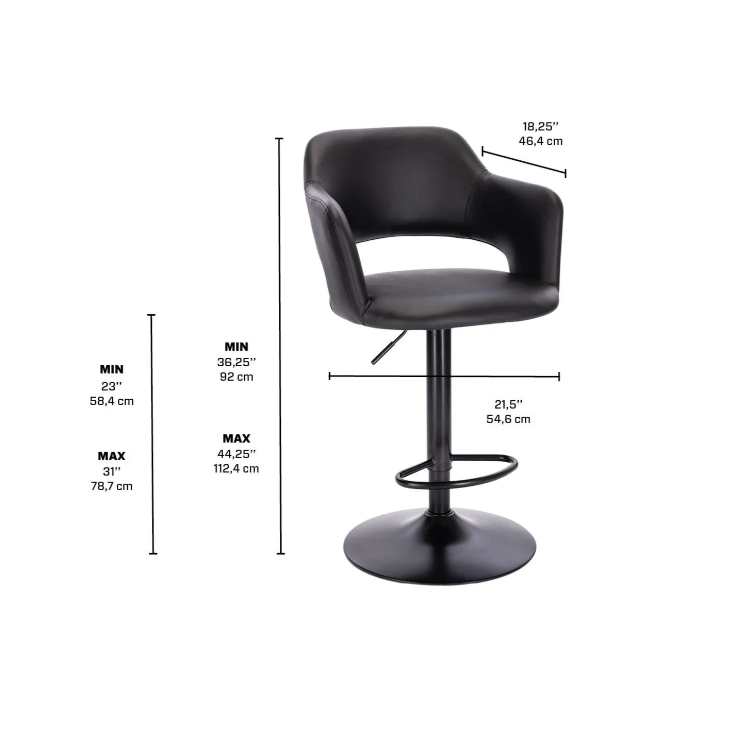 Tabouret de bar (bte de 1) / Base hydraulique noire