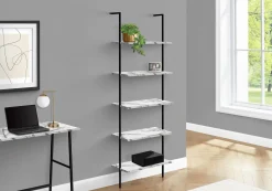 Étagère - 72"H, echelle marbre blanc, métal noir - Monarch