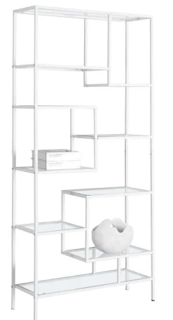 Étagère - 72"H, métal blanc et verre trempé - Monarch