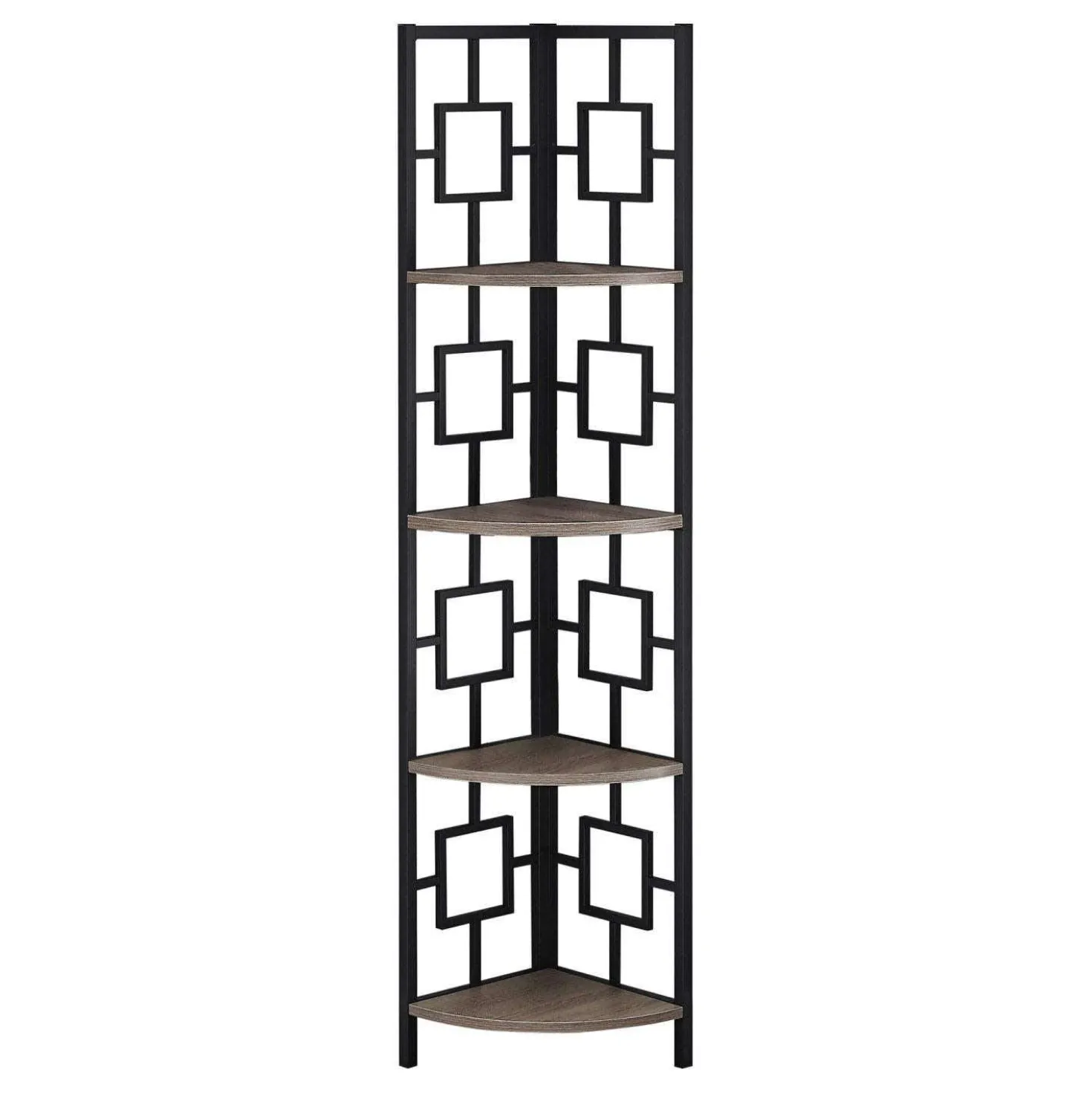Étagère - 62"H, taupe foncé, métal noir en coin - Monarch