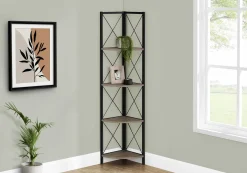 Étagère - 60"H, taupe foncé, métal noir en coin - Monarch