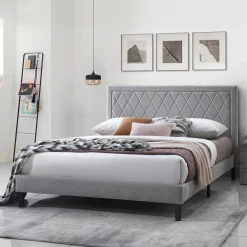 Très grand lit en tissu avec tête de lit (78")
