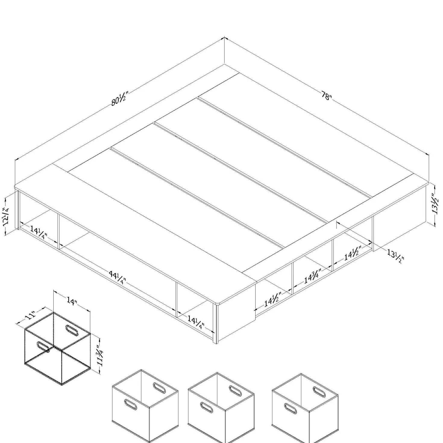 Très grand lit plateforme avec paniers de rangement (78") - South Shore