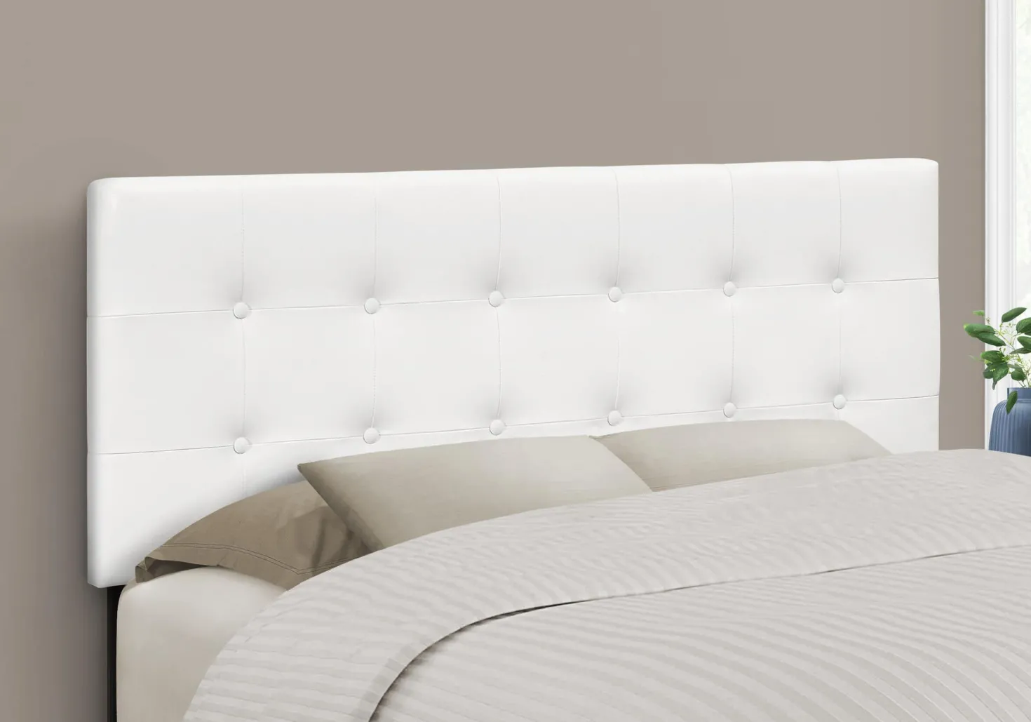 Tête de lit - double - bouton touffeté, panneau rembourré - similicuir blanc - Monarch
