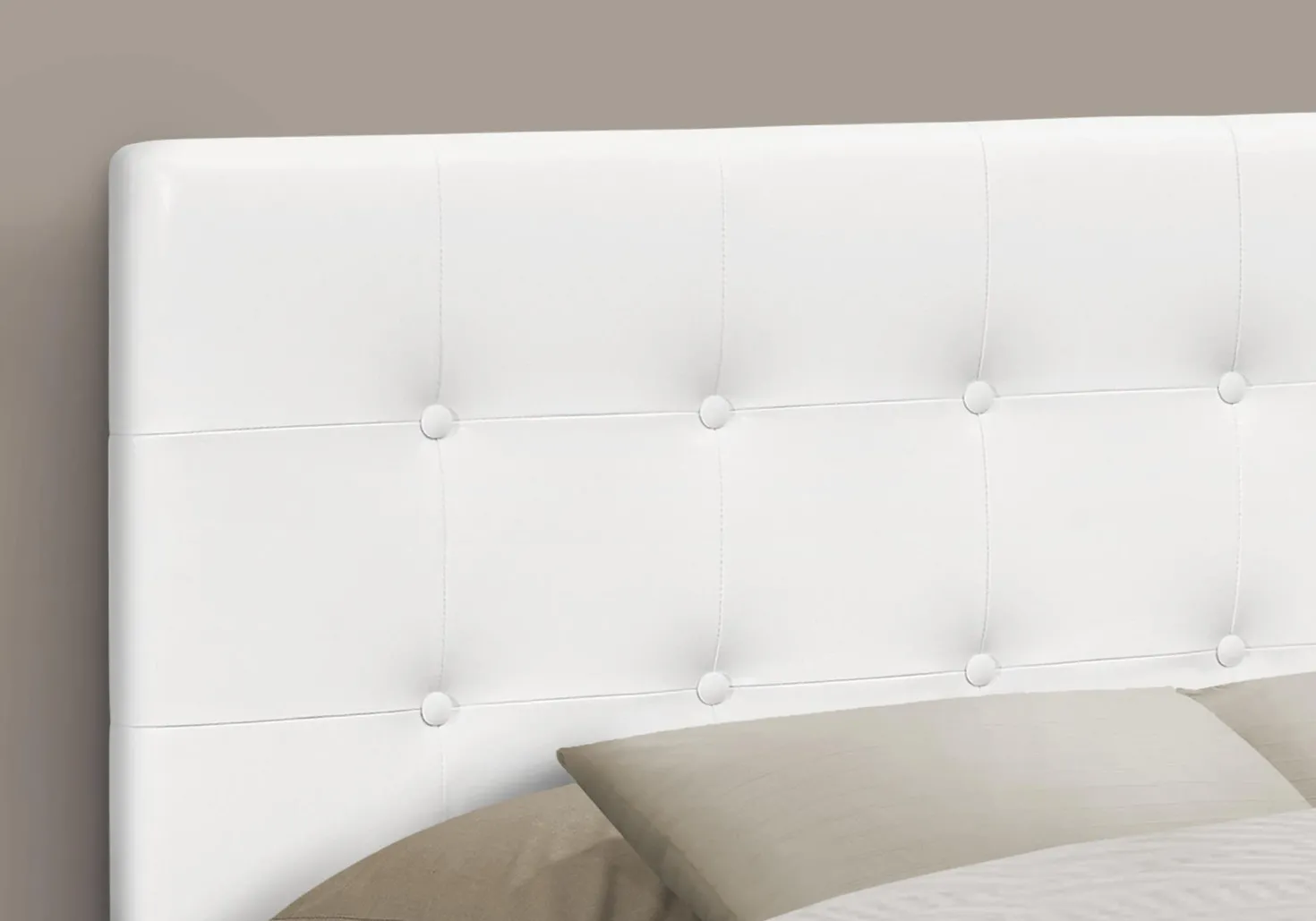 Tête de lit - double - bouton touffeté, panneau rembourré - similicuir blanc - Monarch