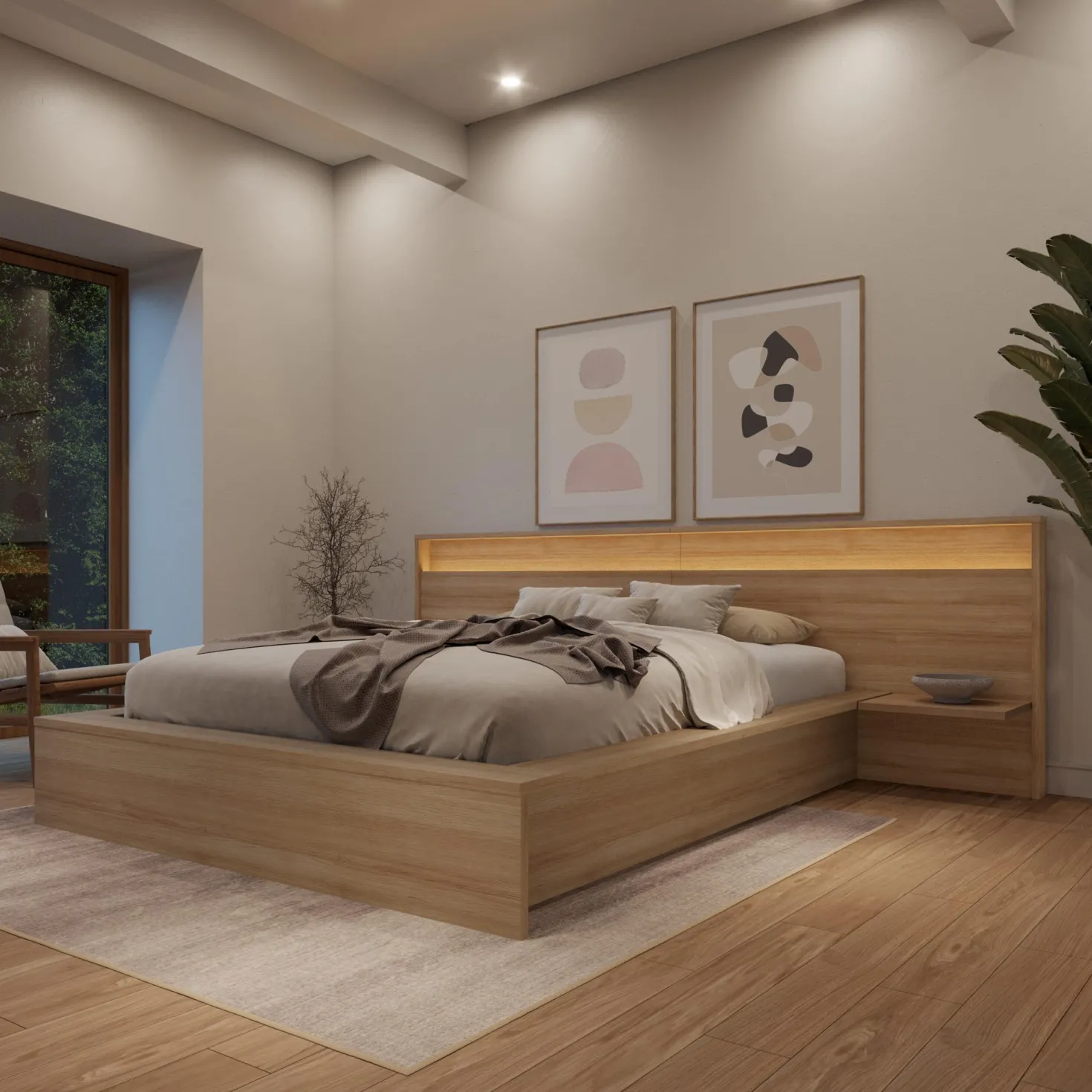 Tête de lit queen (60") avec lumières et étagères - Nexera