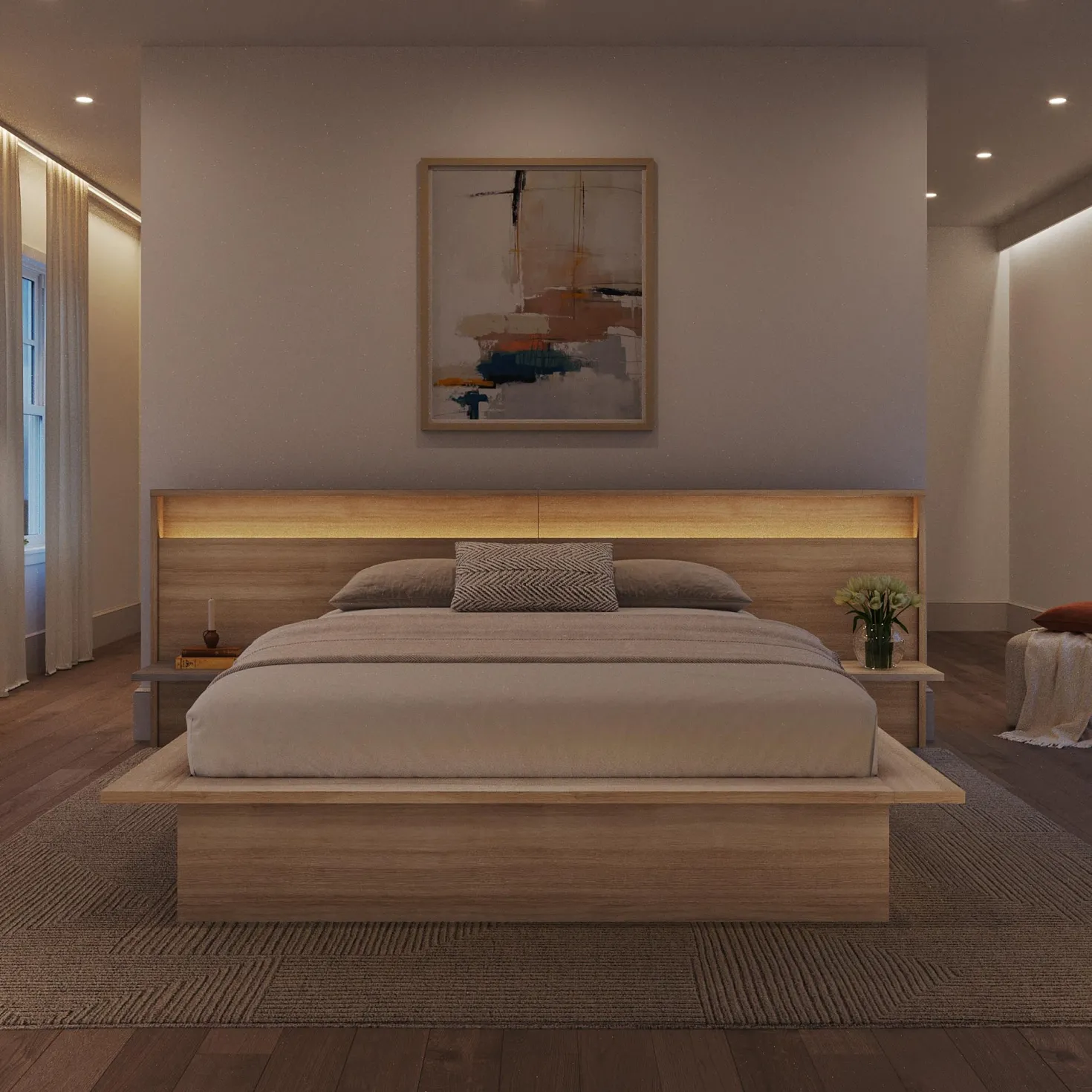 Tête de lit queen (60") avec lumières et étagères - Nexera